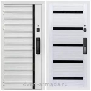 Входные двери 2050 мм, Умная входная смарт-дверь Армада Каскад WHITE МДФ 10 мм Kaadas K9 / МДФ 16 мм СБ-14 Сандал белый стекло черное