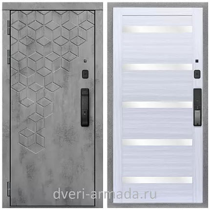 Дверь входная Армада Квадро МДФ 16 мм Kaadas K9 / МДФ 16 мм СБ-14 Сандал стекло белое